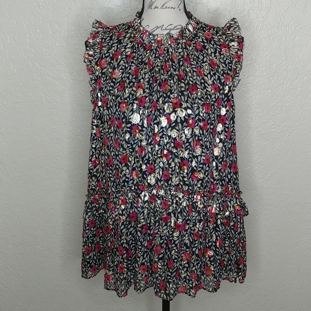 Kate Spade Red Gold Ruffled Blouse